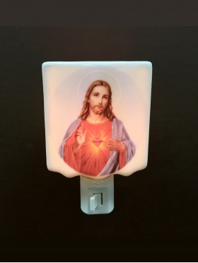 Porcelain Sacred Heart of Jesus Night Light with Gift Box